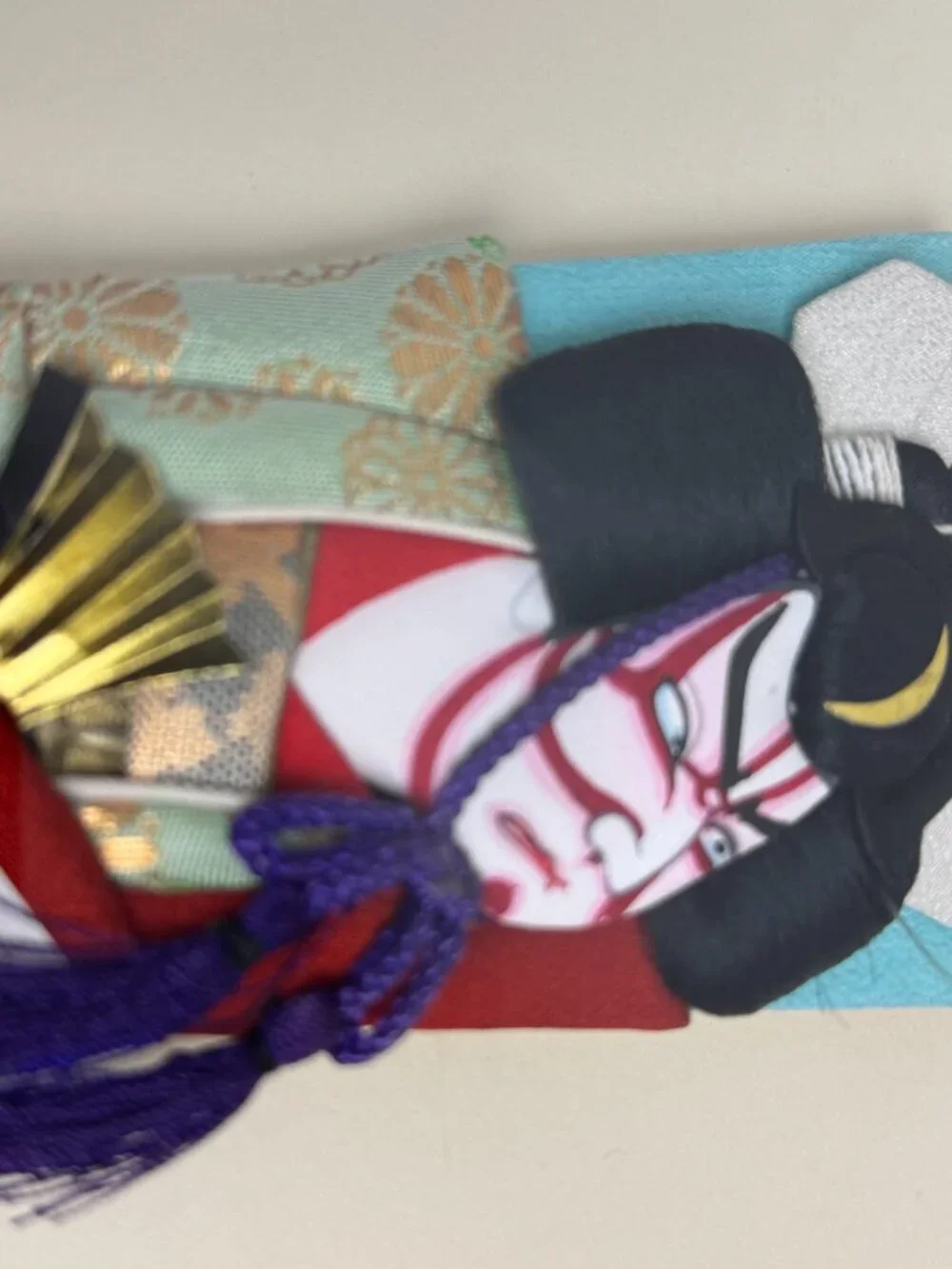 Vintage Japanese Hagoita Kabuki Wall Art Shadow Box Framed Textile Sculpture